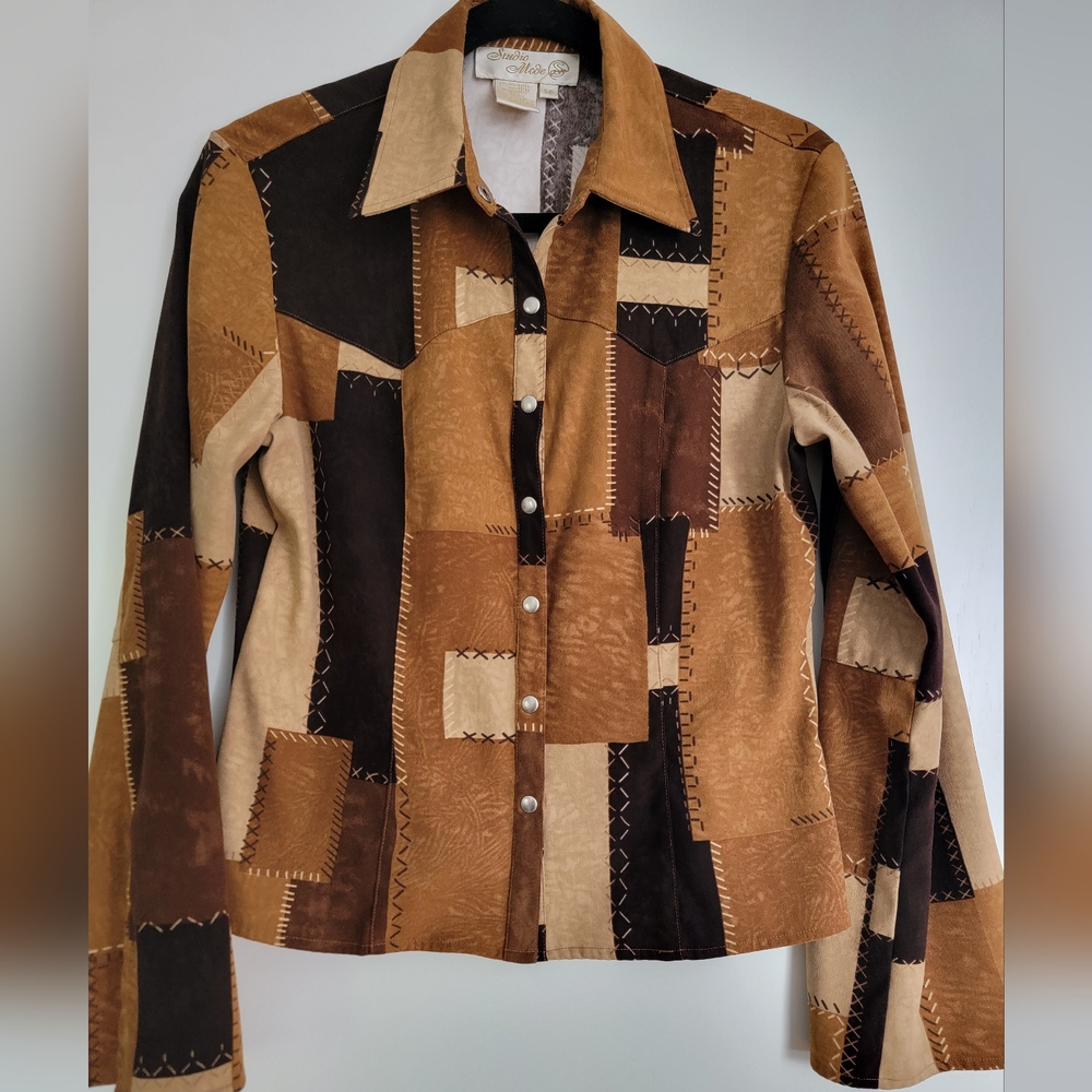 Patchwork Print Shirt Sz Small